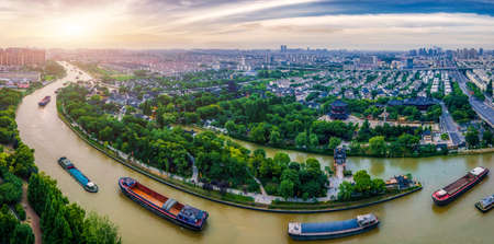 Aerial view of Suzhou Hanshan Templeの写真素材
