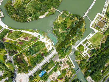 Aerial photography outdoor city park sceneryの写真素材