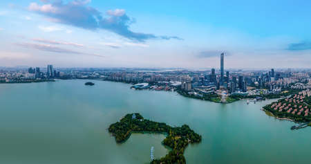 Large-format panoramic aerial photography of Suzhou city landscapeの写真素材