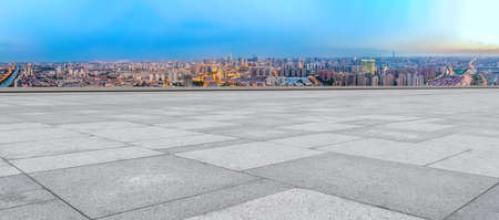 City road and city buildings landscapeの写真素材