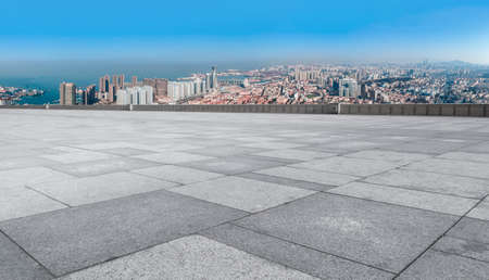 City road and city buildings landscapeの写真素材
