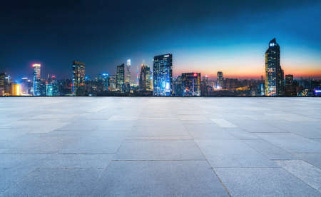 City road and city buildings landscapeの写真素材