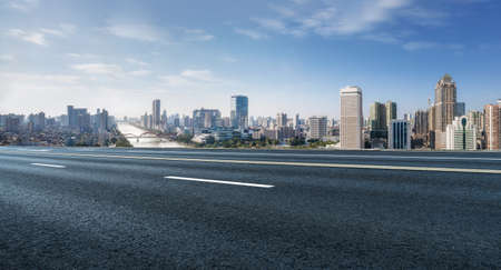 highway skyline and modern buildingsの写真素材
