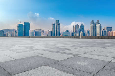 City road and city buildings landscapeの写真素材