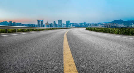 highway skyline and modern buildingsの写真素材