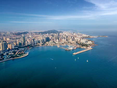 Aerial photography of Qingdao Bay Area scenery panorama