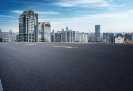 Highway skyline and city buildings landscapeの写真素材