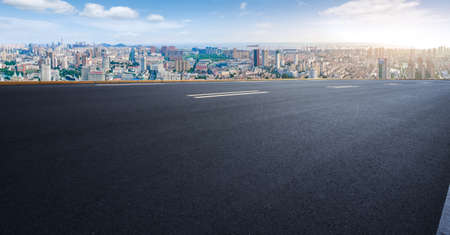 Highway skyline and city buildings landscapeの写真素材