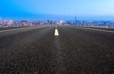 Highway skyline and city buildings landscapeの写真素材