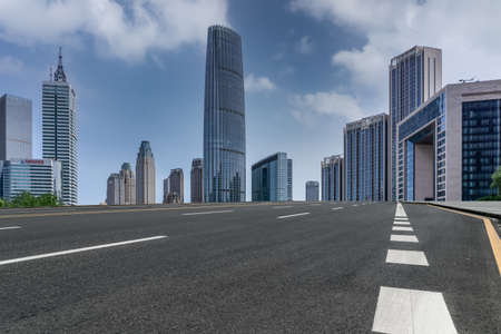 Highway skyline and city buildings landscapeの写真素材