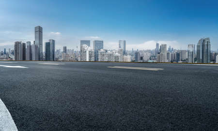Highway skyline and city buildings landscapeの写真素材