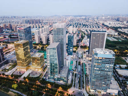 Aerial photography of Zibo Financial Center building landscape skylineの写真素材