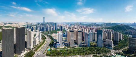 aerial photography jinan city architecture landscape skylineの写真素材