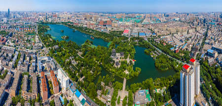 Aerial photography of Jinan city landscape panorama large formatの写真素材