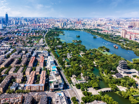 Aerial photography of Jinan city landscape panorama large formatの写真素材