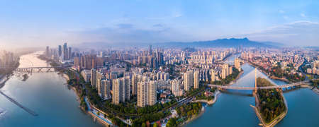 Aerial photography of Fuzhou city scenery panoramaの写真素材