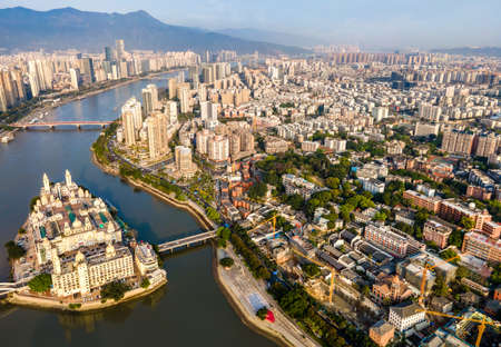 Aerial photography of Fuzhou city scenery panoramaの写真素材