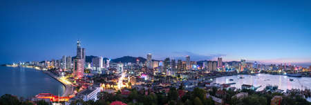 Aerial photography of Yantai city landscape at nightの写真素材