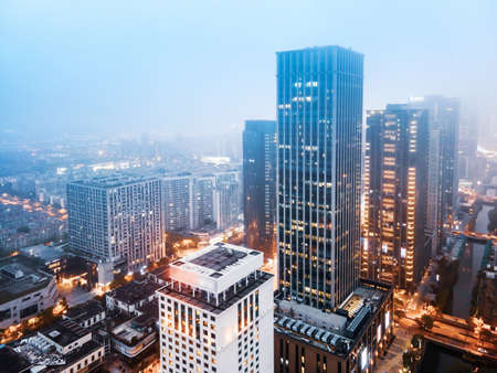 Aerial photography of Fuzhou city landscape night scene large formatの写真素材