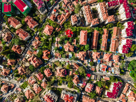 Aerial photography of architectural landscape of villa area in Qingdao Bay Areaの写真素材