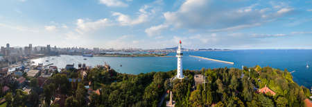 Aerial photography of Yantai city coastline scenery large formatの写真素材