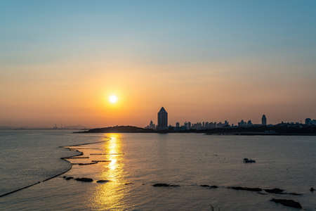 Qingdao Taiping Bay scenery and sunset sceneryの写真素材