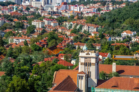 Aerial photography of architectural landscape of villa area in Qingdao Bay Areaの写真素材