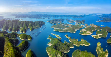Aerial photography outdoor lake waterscapeの写真素材