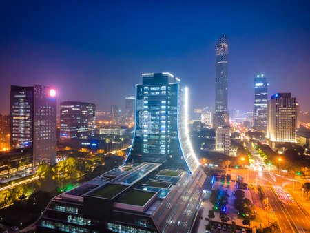 Aerial photography of Suzhou city night viewの写真素材