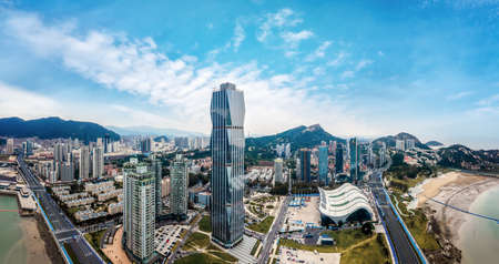 Lianyungang coastline urban landscape aerial photographyの写真素材