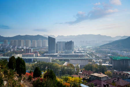 Overlooking the city scenery of Jinanの写真素材
