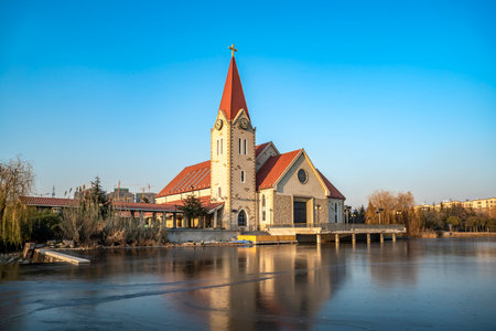 Qingdao Li Village Christian Church Scenery Street Viewの写真素材
