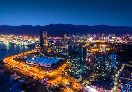 Aerial photography of Lianyungang coastline city landscape night viewの写真素材