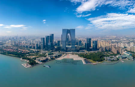 Aerial photography of modern buildings in Suzhou Jinji Lakeside Industrial Parkの写真素材