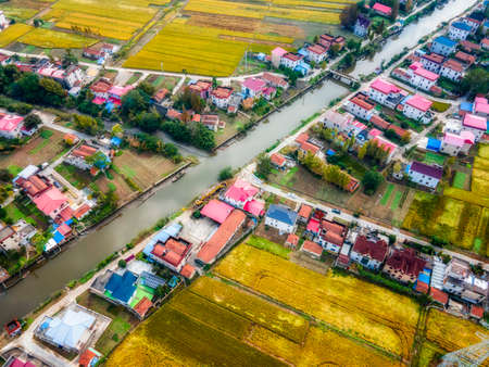 aerial photography outdoor countryside idyllic sceneryの写真素材