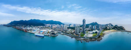 Aerial photography of modern architectural landscape of Lianyungang coastlineの写真素材