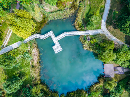 aerial photography outdoor forest asphalt road transportationの写真素材