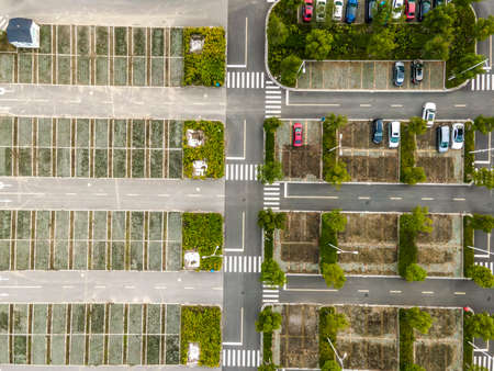 Aerial photography outdoor public parking lotの写真素材