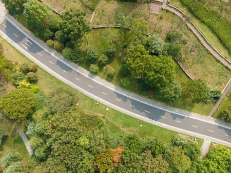 aerial photography outdoor forest asphalt road skylineの写真素材