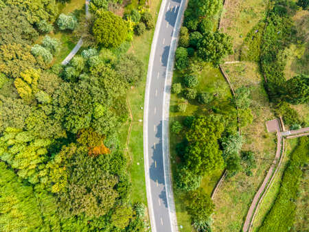 aerial photography outdoor mountain road skylineの写真素材