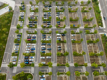Aerial photography outdoor open-air public parking lotの写真素材