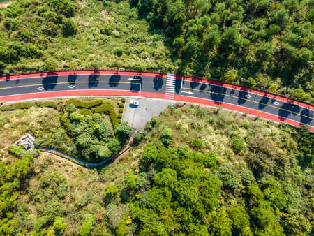 aerial photography outdoor mountain road skylineの写真素材