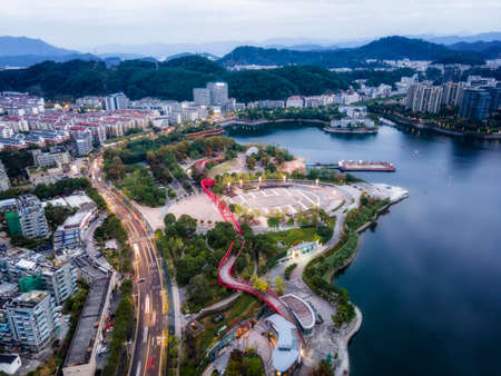 Aerial photography of Qiandao Lake in Hangzhouの写真素材