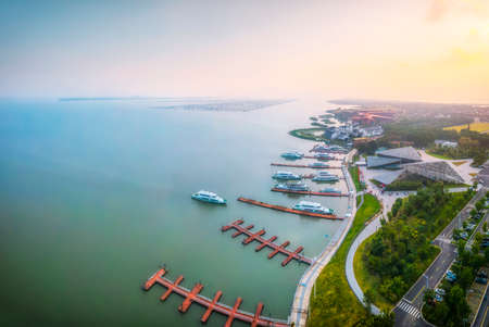 Aerial photography Suzhou Yangcheng South Wharf Resort Centerの写真素材