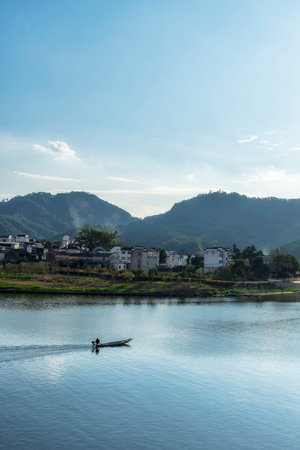 Huangshan Huizhou green mountains and green waters and countrysideの写真素材