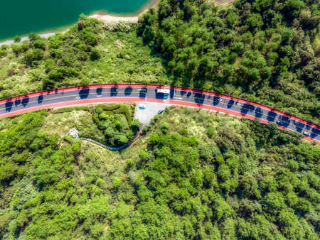 Aerial photography outdoor forest road transportationの写真素材