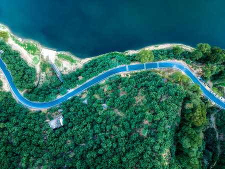 Aerial photography outdoor forest road transportationの写真素材