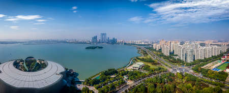 aerial photography suzhou city architecture landscape skylineの写真素材
