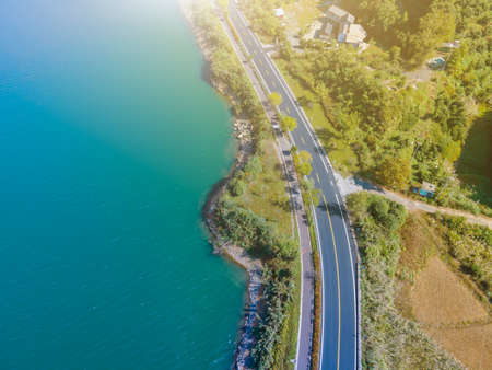 Aerial photography outdoor forest road transportationの写真素材