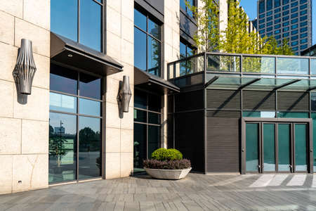 Modern buildings and partial landscape in central business districtの写真素材
